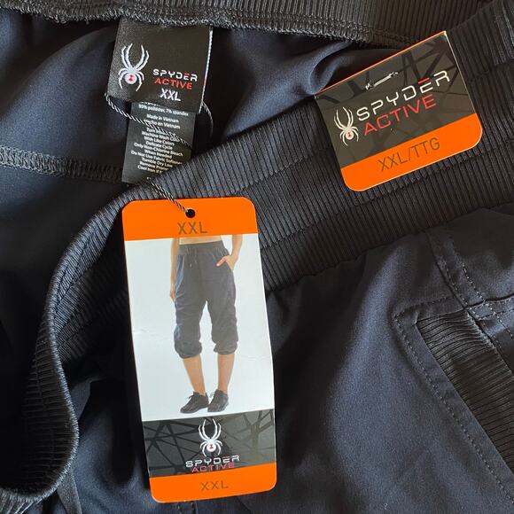 NEW SPYDER Capri Jogger Pants Black Size XXL Ruched Detail Adjustable Tie Hem - Picture 4 of 5